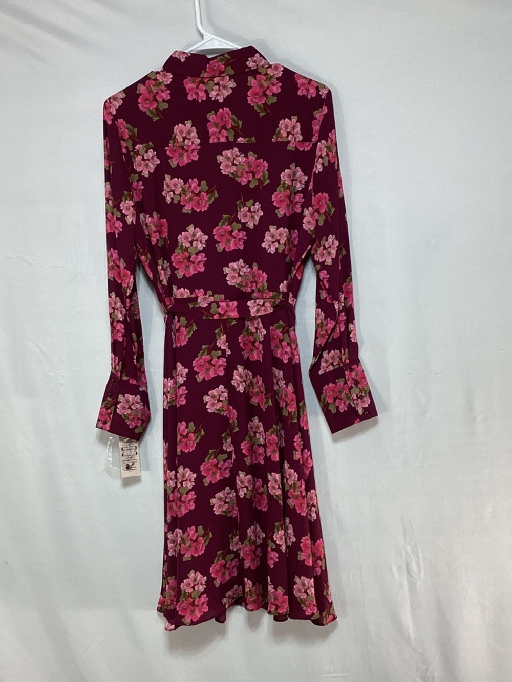 NWT Nanette Lepore Burgundy Floral Tie-Waist Long Sleeve Midi Dress - Picture 8 of 15